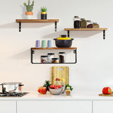 Rural style floating rack wall mounted wooden bathroom rack with paper storage basket, wooden partition suspended storage rack