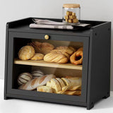 Kitchen countertop with three layers of water and fruit baskets, layered household storage, and display shelves for bread and vegetables