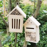 Wooden Outdoor Bee Nest Square Decoration Insect Bee Butterfly House Wooden Hanging Bee Insect Nest