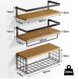 Rural style floating rack wall mounted wooden bathroom rack with paper storage basket, wooden partition suspended storage rack